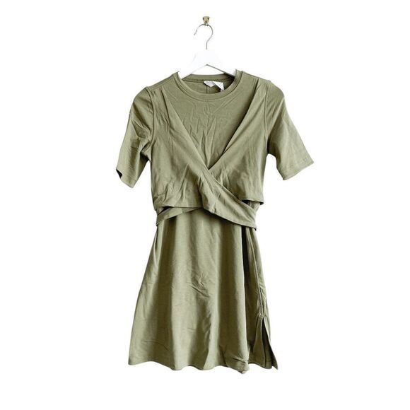 Lululemon Athletica Womens Cotton Wrap Front 3/4 Sleeve T Shirt Dress Green 2 - Picture 1 of 5